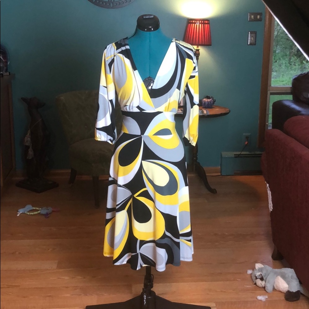 Black and Yellow Wrap Dress